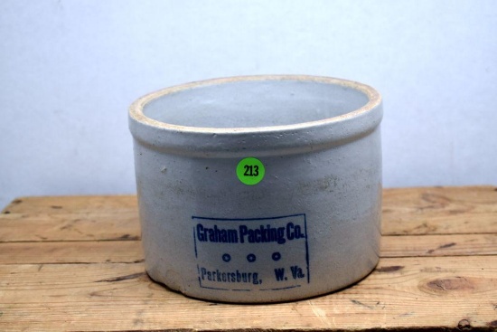 Butter Tub, "Graham Packing Co. Parkersburg W. Va." Advertising, 7", Chipped'