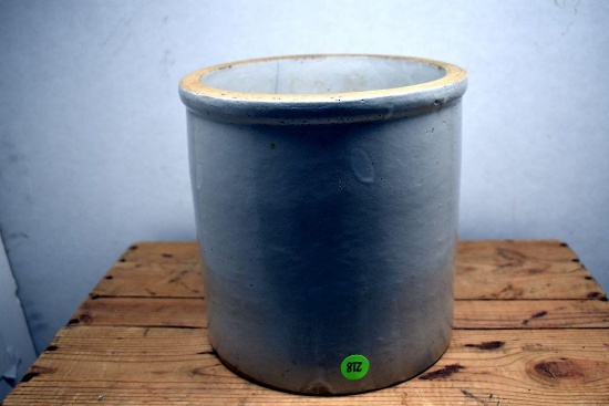 RW Zinc Crock, Bottom Marked, Hairline Crack, 8" Tall