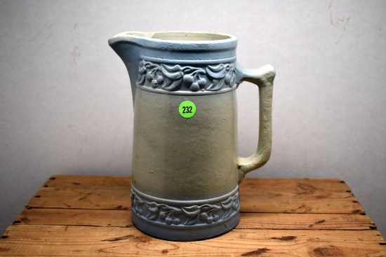 Cherry Band Pitcher, Hairline Crack, Chipped, 9" Tall