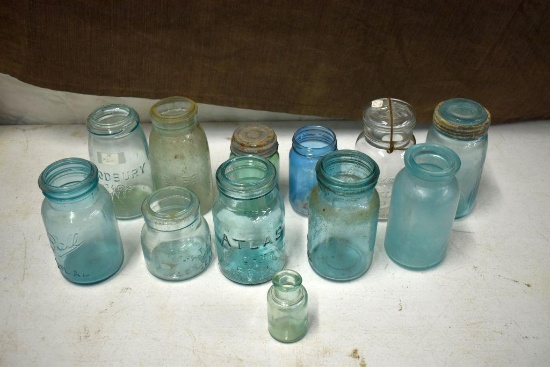 Canning Jars, Clear and Blue