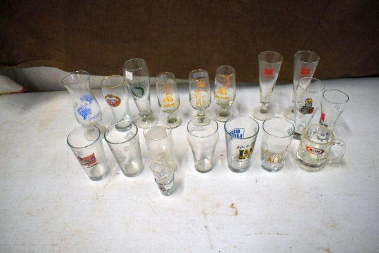 Glasses with Soda and Beer Advertising: A&W, Coke, Miller, Bud Light