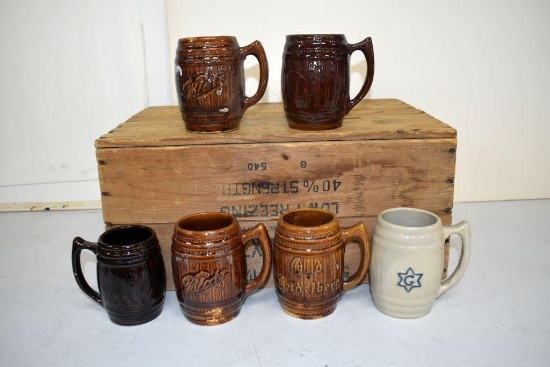 (6) Stoneware Beer Advertising Mugs