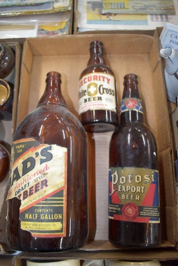 Dad's Root Beer Bottle, Pototsi Beer Bottle, Red Wing MN White Cross Beer Bottle