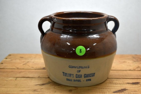 RW Bean Pot, "Compliments of Taylor's Cash Grocery, Sioux Rapids, IA" Advertising, No Cover
