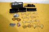Vintage Eyeglasses, Patches, Sewing Items