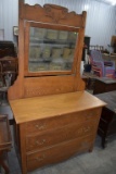 3 Drawer Oak Dresser with Mirror, 42