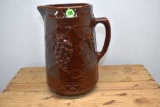 Brown Glazed Grape Milk Pitcher, Star Stamped on Bottom, 9.5