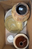 Salt Glaze Albany Slip, (2) Crock Covers, Brown Top Jug, All May Have Damage