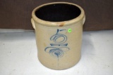 5 Gallon Crock, Salt Glazed, Cobalt Target, Chipped, 12