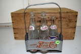 Vintage Pepsi Cola 6 Pack Bottle Holder with (5) Pepsi Cola Bottles