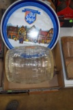 Glass Early Times Gallon Keg with Spicket, Old Style Beer Tray, Pabst Blue Ribbon Beer Tray