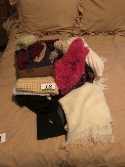 Misc. boxes of scarves, hats, bags