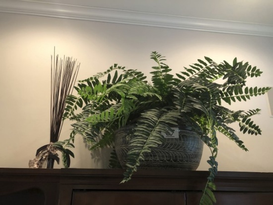 Clay pot w/ artificial fern and decor