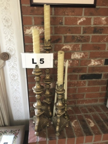 Set of 3 candle sticks and a set of 2