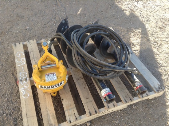 Danuser Hydraulic Auger Attachment w/(2) Bits 14" and 10" Bits, S/N:0001624