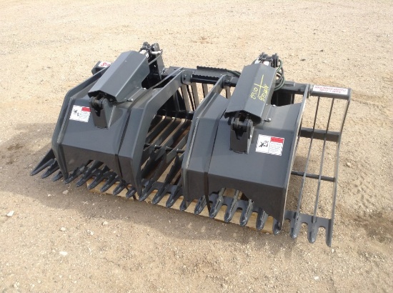 Unused Stout Rock Bucket/Brush Grapple ComboHD72-3 Open-End w/Skid Steer Qu
