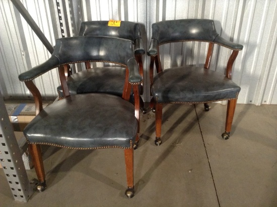 (3) Blue Leather Chairs