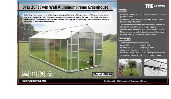 8Ft x 20Ft Twin Wall Green House TMG-GH820