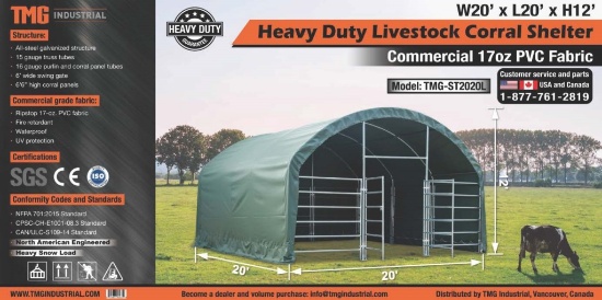 20Ft x 20 Ft x 12 Ft PVC Fabric Livestock Shelter TMG-ST2020L