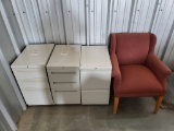 3 Small Filing Cabinets W/cloth Chair W/wood Legs