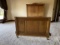 Antique Tiger Oak Carved Wood Bed w/ Queen Frame