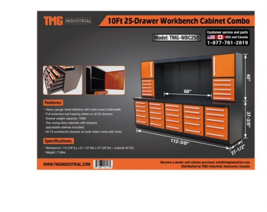 10Ft 25-Drawer Workbench Cabinet Combo