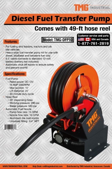 Fuel Pump w/Hose Reel Kit 15GPM TMG-DFP10