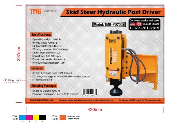 Post Driver Hydraulic SS" TMG-PD700S