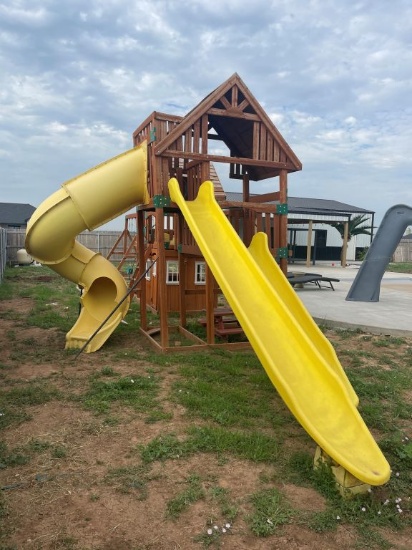 Wooden Play Set w/Bridge and (3) Slides