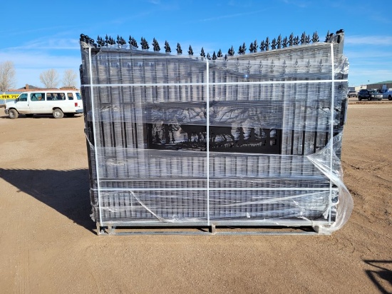 All Metal 7'X 20' Bi-Folding Metal Farm Driveway Gate Deer Scene