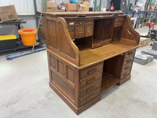 Oak Roll Top Desk (With Key)