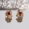 18k Gold & Ruby Earrings, 1 Carat Oval Ruby Each Side, 1 Carat Baguette Diamond Each