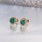 14k Gold & Jadeite earings, 10mm thought to be Green Jadeite, Gold in Sunflower