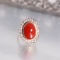 14k Gold/Red Coral Ring Set With Oval Shaped 16 x 12mm Mediterranean Red Coral, Surrounde