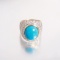 18k White Gold/Turquoise Ring, Oval 14x12mm Tibetan Turquoise, With 1 Carat Of Accent Diamonds