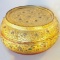 Large Asian Engraved jeweled gold red bottom round Lacquer box
