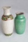 Includes 2, Crackled Vases, one Green and other Tan With Red and Green Desi