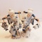 (Set 2) Blue & White Porcelain Grandmother  + Grandfather Carrying Fish and