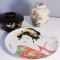 Lot 3 - Japanese Gesha Plate W/ Stand, Japanese Bowl W/ Lid, Display Vase W