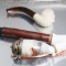 Set of 2 Ivory Carved Pipe and Deer Design Pipe