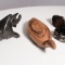 Set of 3 Stone Carved Bull, Inlaid Asian Box, Asian Handcarved Ebony Turtle