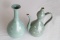 SET 2, Green Geese Design Bottle Vase and Tall Green Ewer With Handle