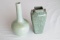 (2) Chinese Crackled Bottle Neck Vase Green AND Crackled Green Jar Vase Wit