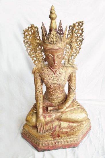 Thai Engraved Vintage Buddha Statue Figure Legs Crossed