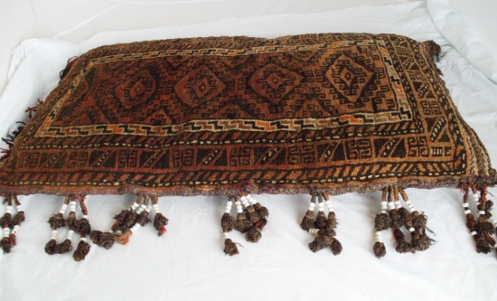 Afghanistan  Orange And Brown Woven Floor Pillow