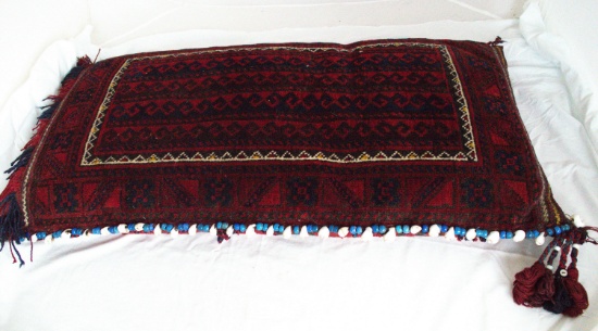 Antique Afghanistan "Persian"  Red, Navy Design Floor Pillow