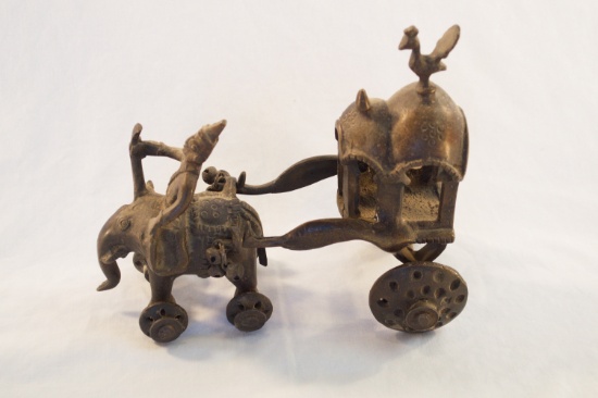 Bronze Oriental Elephant Pulled Carriage Toy
