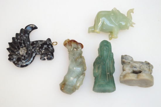 SET OF 5 Jade Little Animals and Old Man (Size1-2 inches)