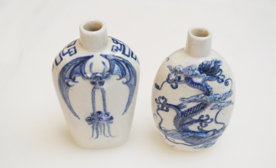 2 Porcelin With Blue Oriental Vases (4" tall)