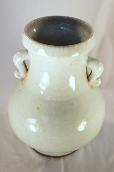 Chinese Crackled Green Porcelin Urn Vase 8.5 x 12"